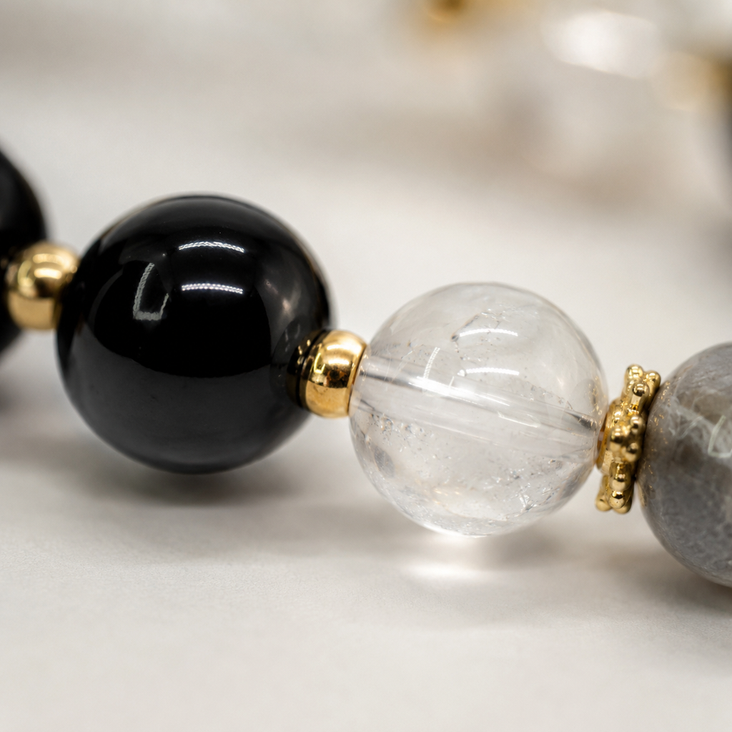 Black Obsidian & Clear Quartz Bracelet – Protection & Clarity