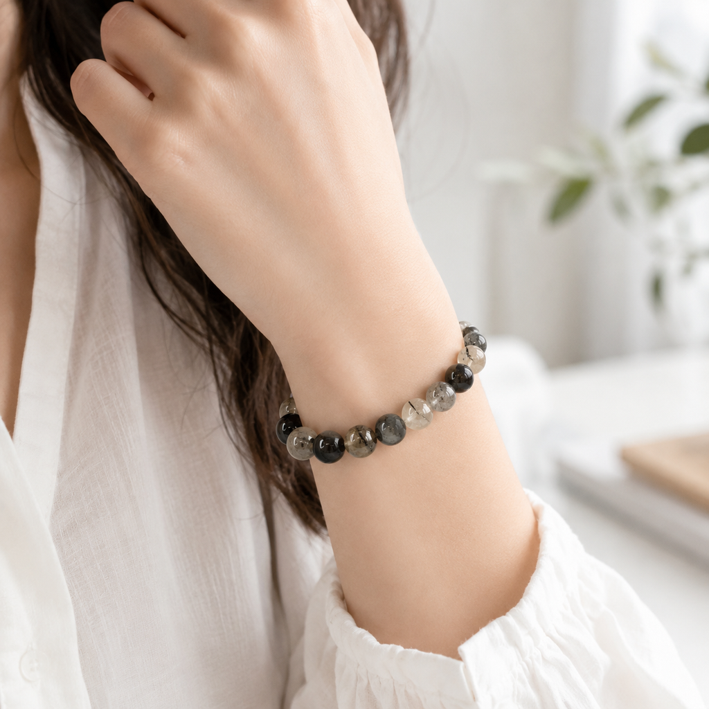 Black Rutilated Quartz Bracelet – Grounding & Clarity