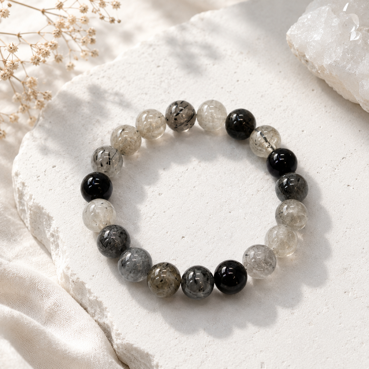 Black Rutilated Quartz Bracelet – Grounding & Clarity