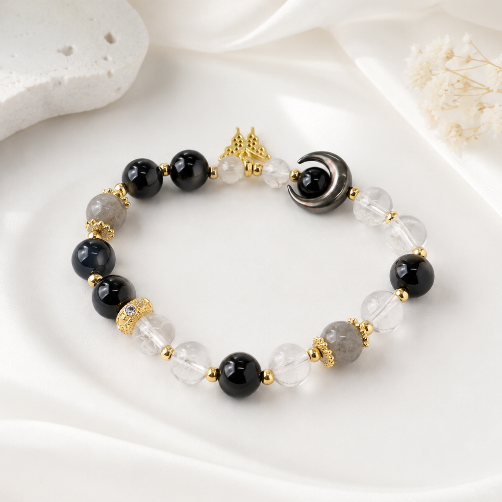 Black Obsidian & Clear Quartz Bracelet – Protection & Clarity